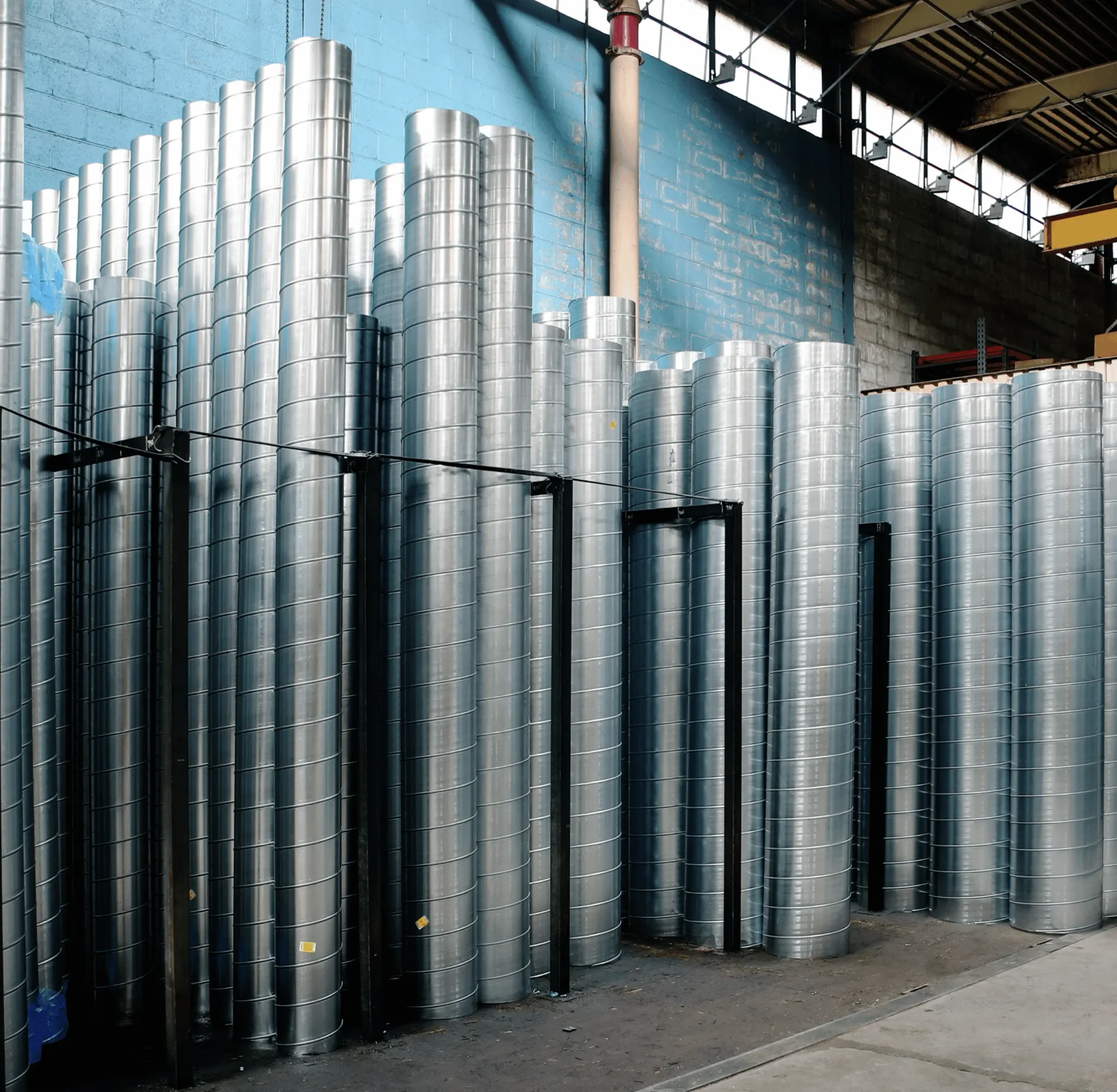 manufactured HVAC ducts in a warehouse