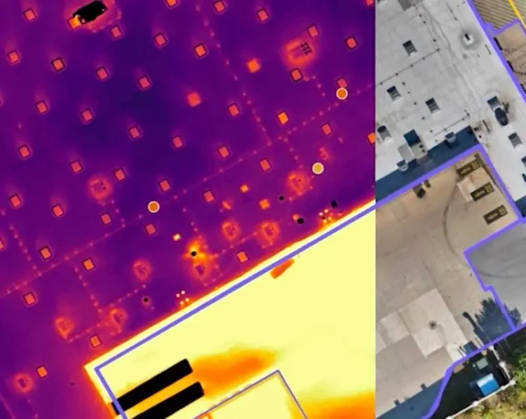 thermal imaging of an industrial warehouse roof